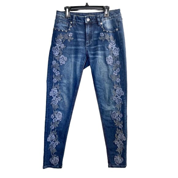 Miss Me Women's Skinny Jeans‎ With Embroidered Flowers Size 26X29 - Picture 1 of 10